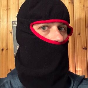 Patagonia R1 Fleece Balaclava Black Red Trim One Size Made in USA Polartec